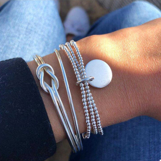 Silver-Plated Minimalist Bracelet 3 Piece Set