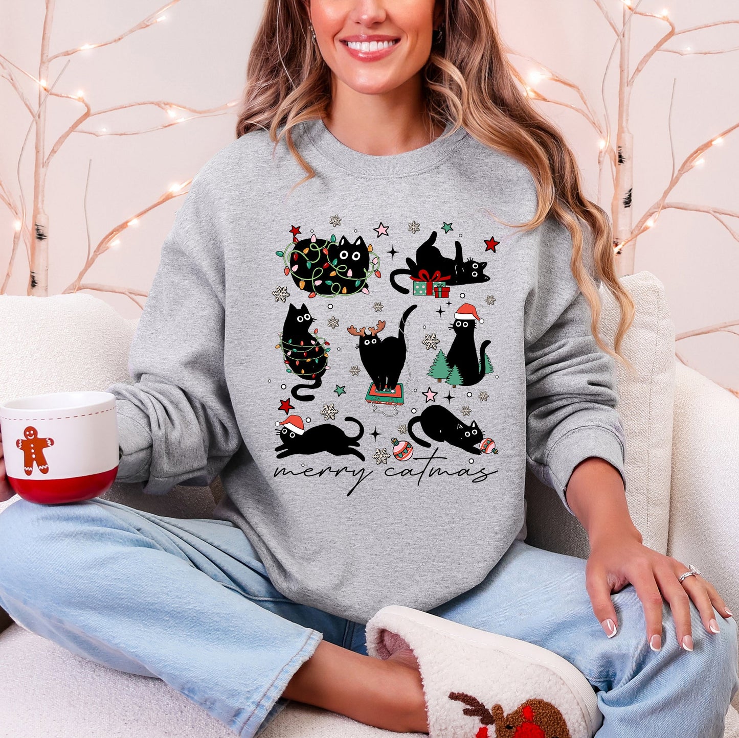 Merry Catmas Christmas Cat Lover Santa Pets Cozy Festive Holiday Cheer Sweatshirt