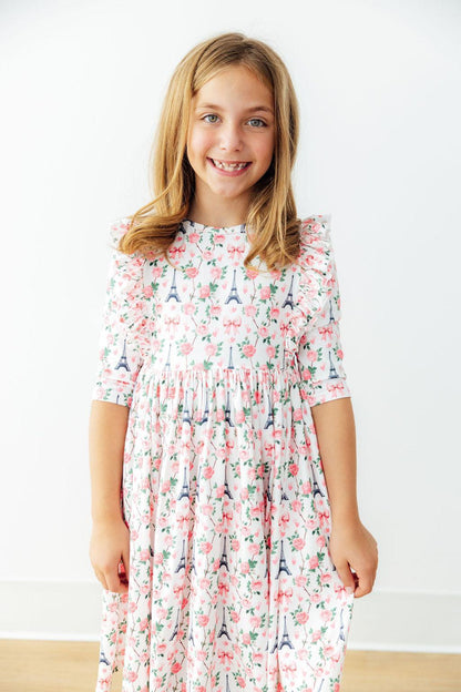 Mila in Paris 3/4 Sleeve Ruffle Twirl Dress