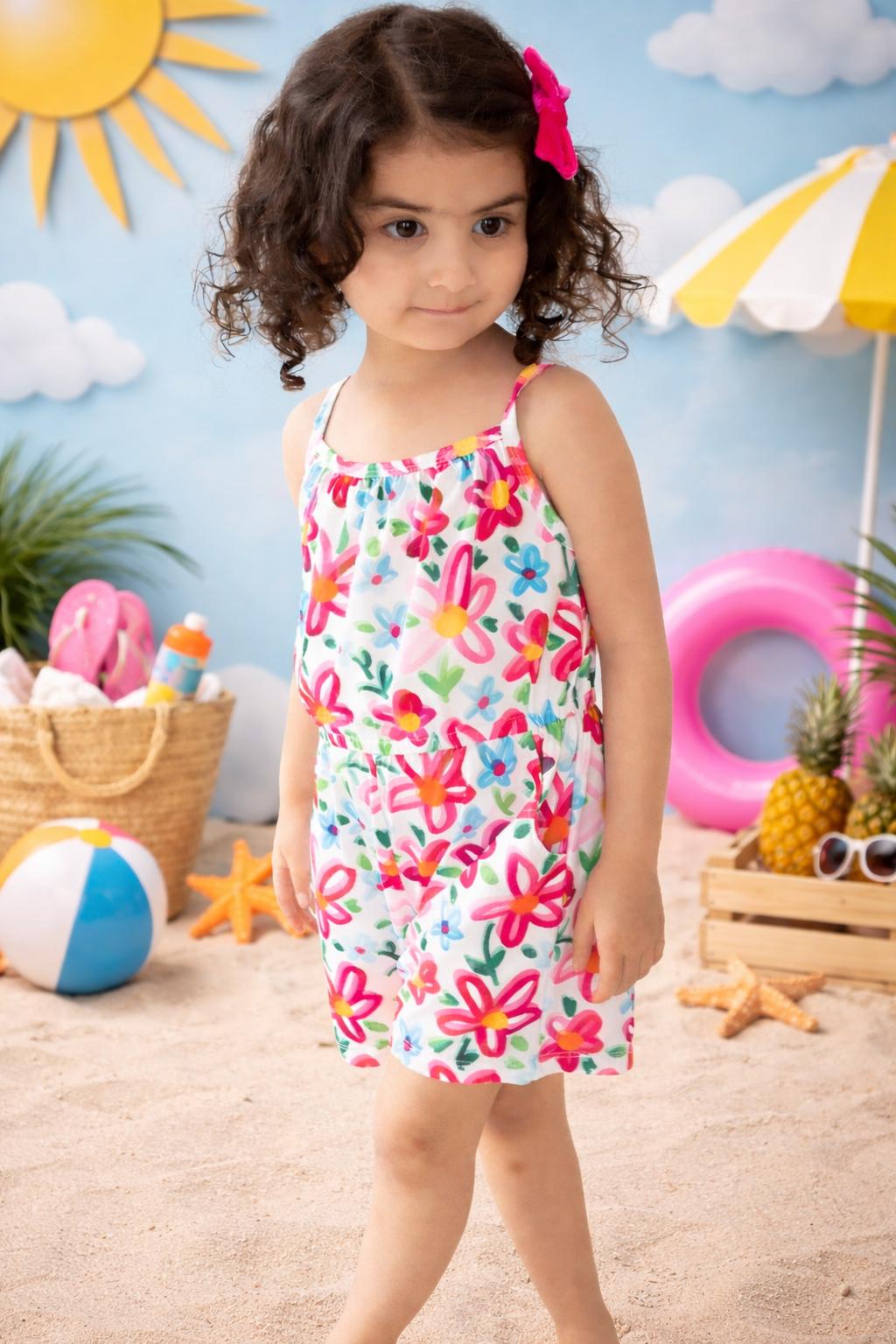 Neon Floral Strappy Play Romper