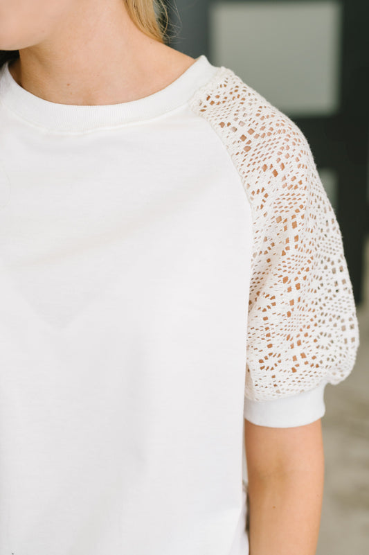 Never Too Lace Raglan Crochet Sleeve Top