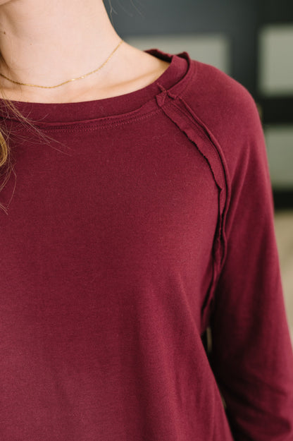Nice to Each Other Raglan Sleeve Top in Cabernet