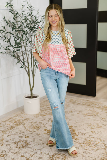 Outside Advantage Mixed Print Boho Blouse