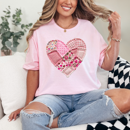 Patchwork Heart Graphic Tee and Sweatshirt