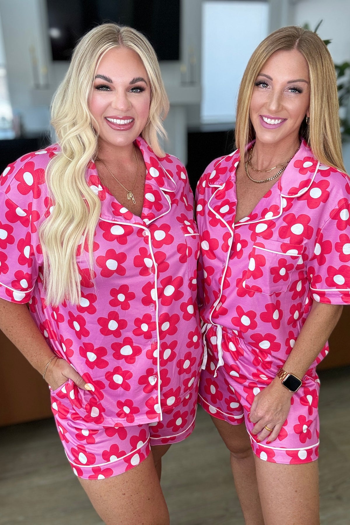 Floral Button Down Pajama Set in Four Colors