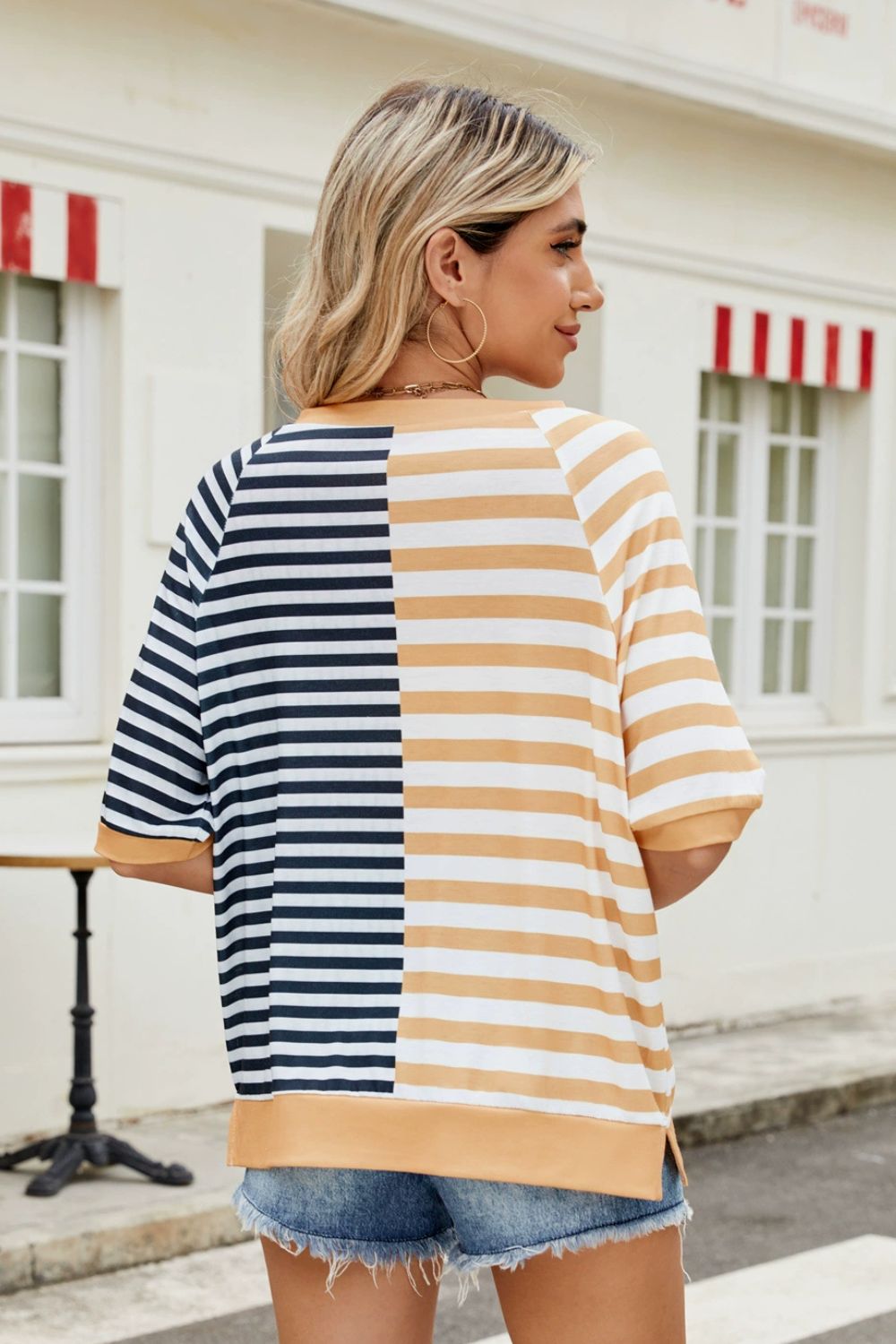 Nat Striped Round Neck Half Sleeve T-Shirt