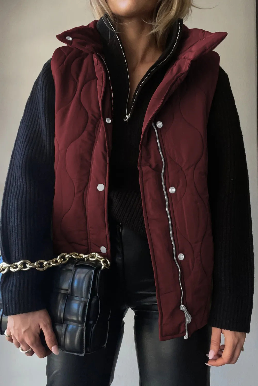 Jada Puffer Vest Collared Neck Vest with Pockets