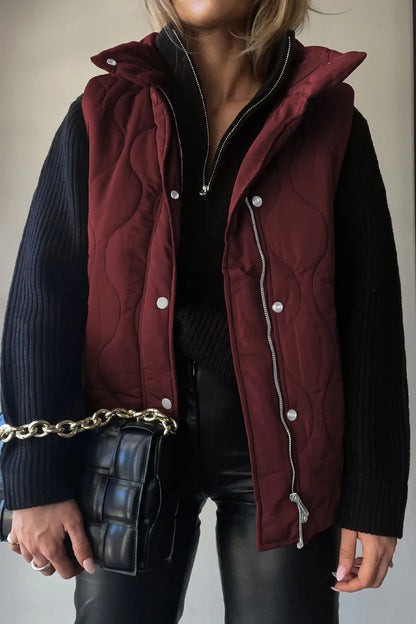 Jada Puffer Vest Collared Neck Vest with Pockets
