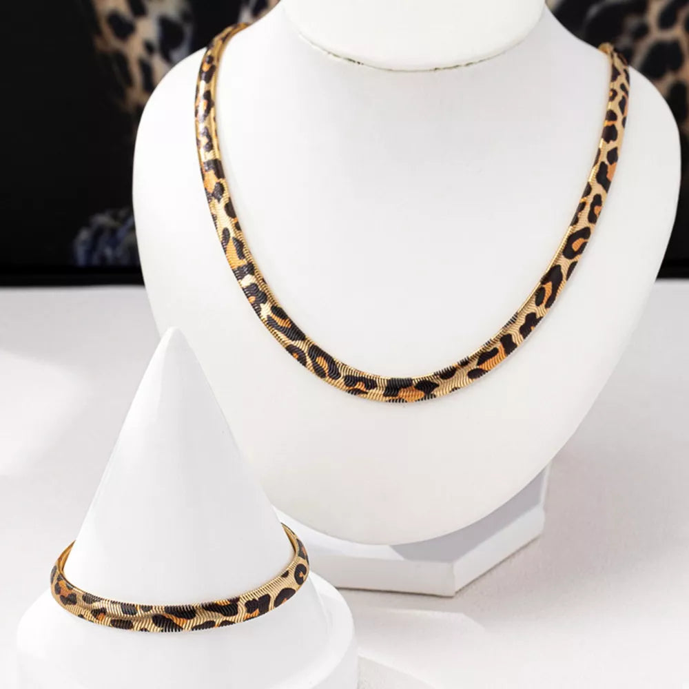 Chunky Leopard Necklace and Bracelet Jewelry Set