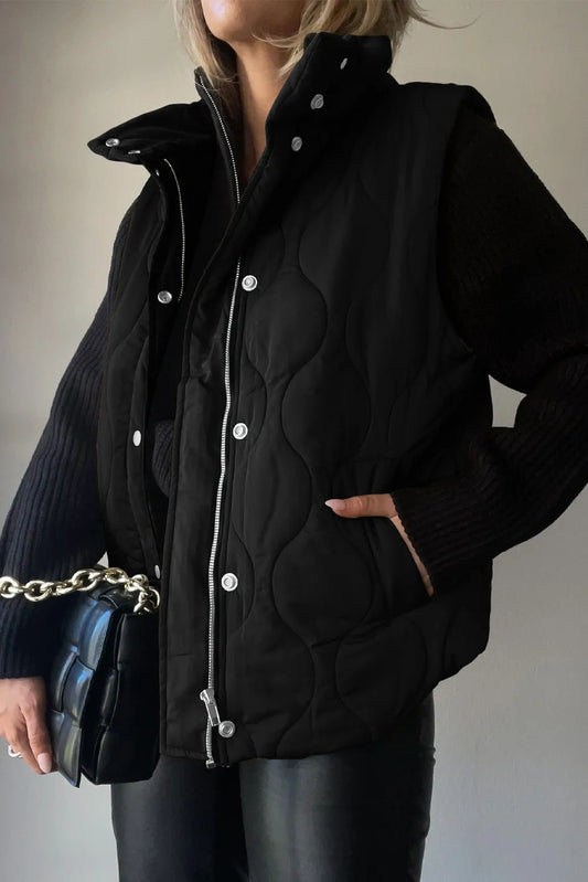 Jada Puffer Vest Collared Neck Vest with Pockets