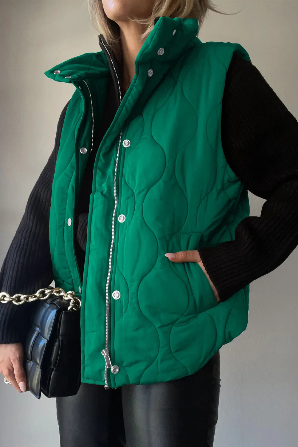 Jada Puffer Vest Collared Neck Vest with Pockets