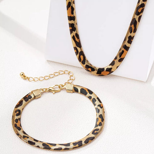 Chunky Leopard Necklace and Bracelet Jewelry Set