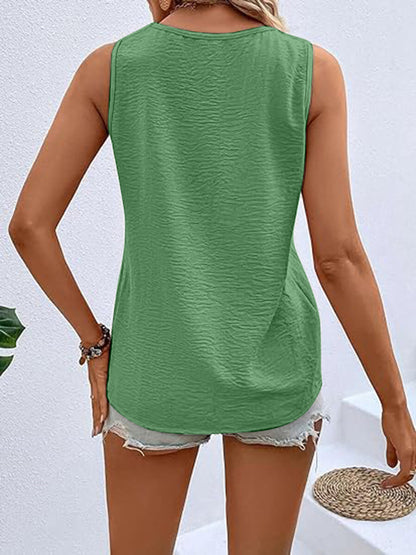 Rise & Shine Full Size Decorative Button V-Neck Tank