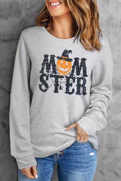 Round Neck Long Sleeve MOMSTER Graphic Sweatshirt Halloween