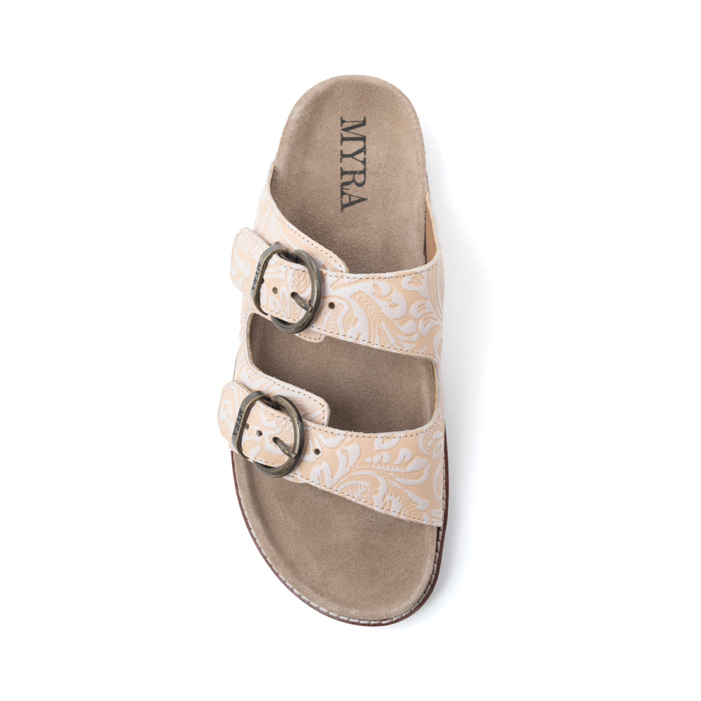 Myra Desert Lily Embossed Leather Sandals in Antique White