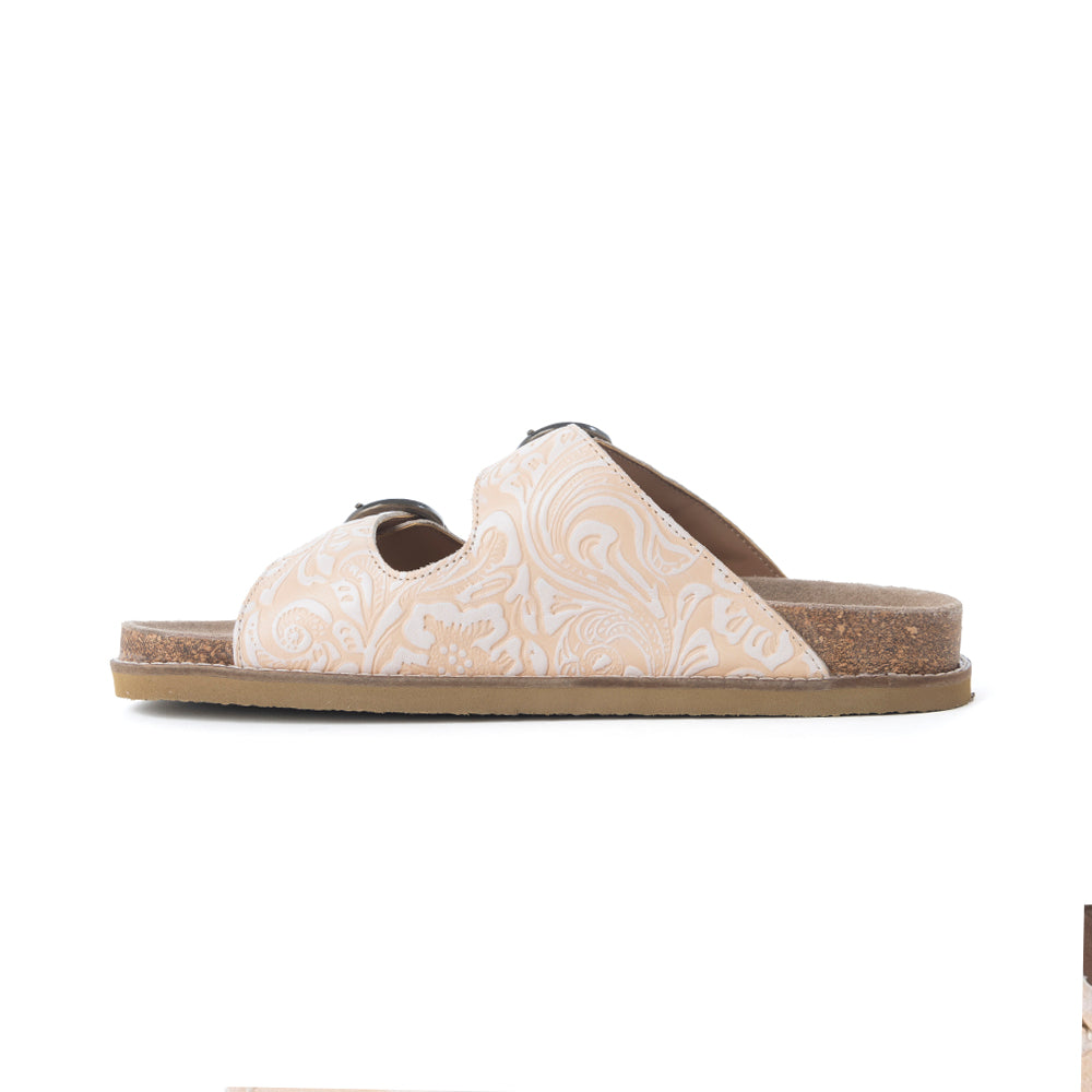 Myra Desert Lily Embossed Leather Sandals in Antique White