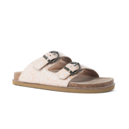 Myra Desert Lily Embossed Leather Sandals in Antique White