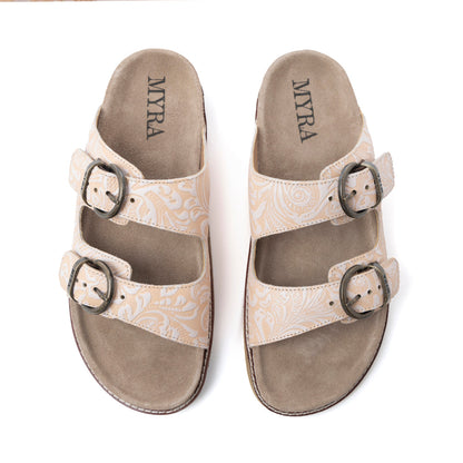 Myra Desert Lily Embossed Leather Sandals in Antique White