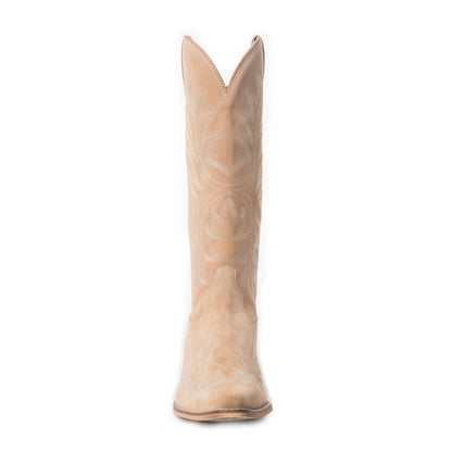 Midnight Trail Embroidered Leather Boots in Shadow Beige