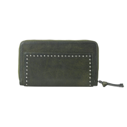 Myra Zidana Astra Studded Veg Tanned Leather Wallet in Velvet Moss