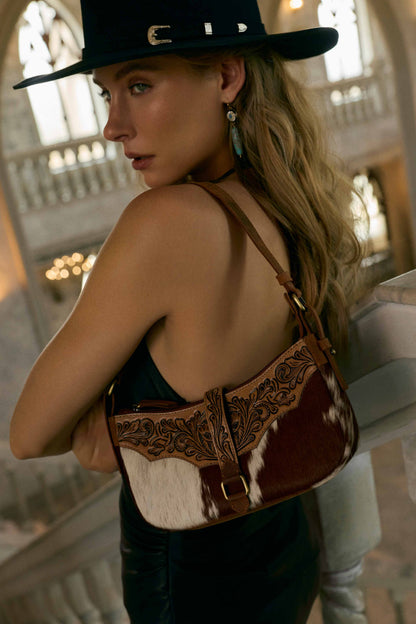 Myra Yellowstone Timberline Handtooled Bag in Walnut Brown