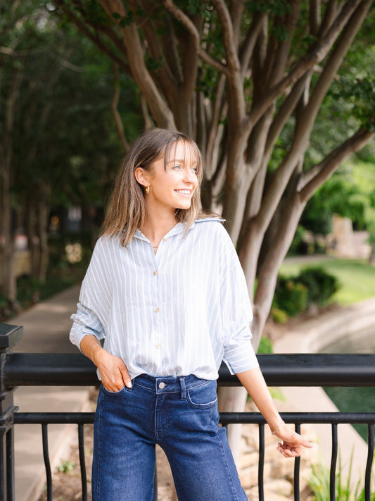 Kathryn Classic Button-Up, Blue Stripes