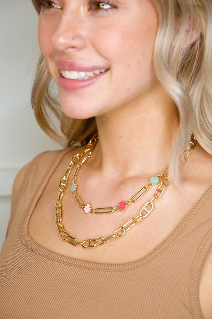 2-Strand Paperclip Chain with Floral Beads