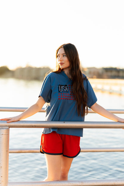 USA Flag Glitter Stars Top