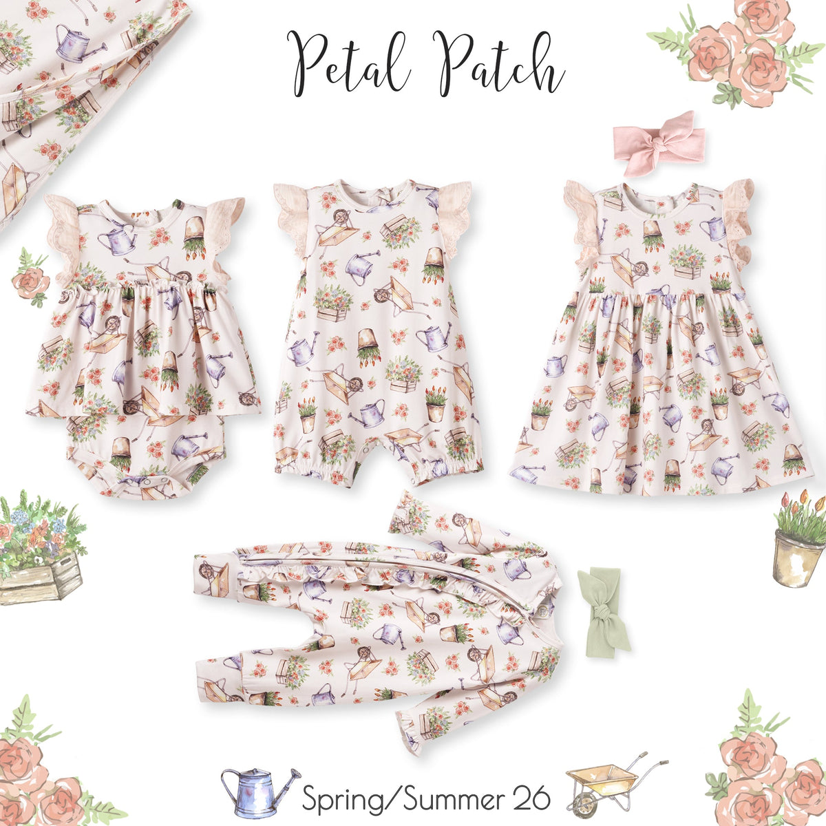 Petal Patch Baby Girl Romper – Bamboo with Convertible Cuffs