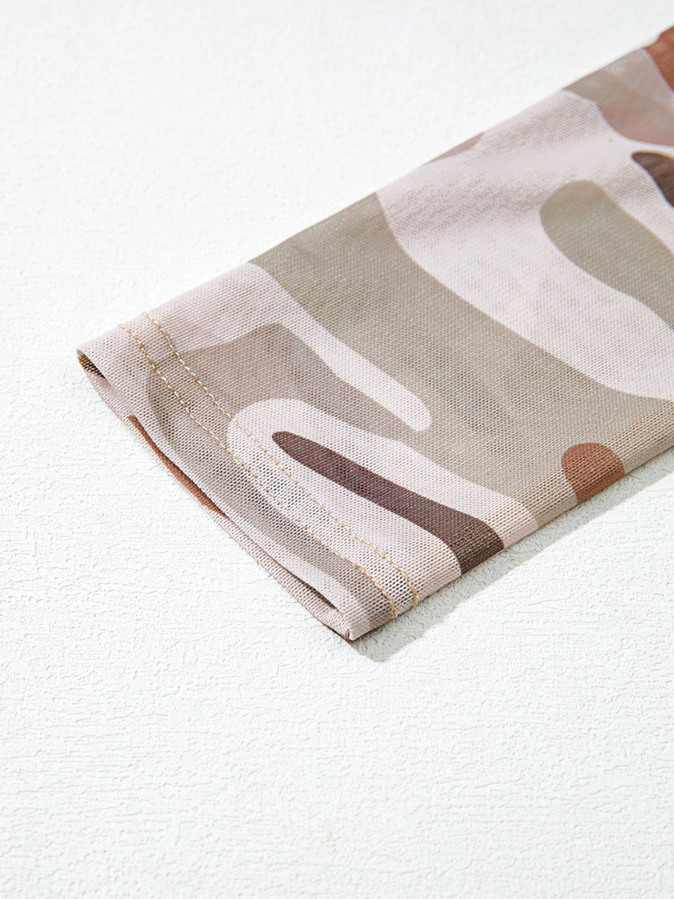 Camouflage Print Mesh Long Sleeve Top