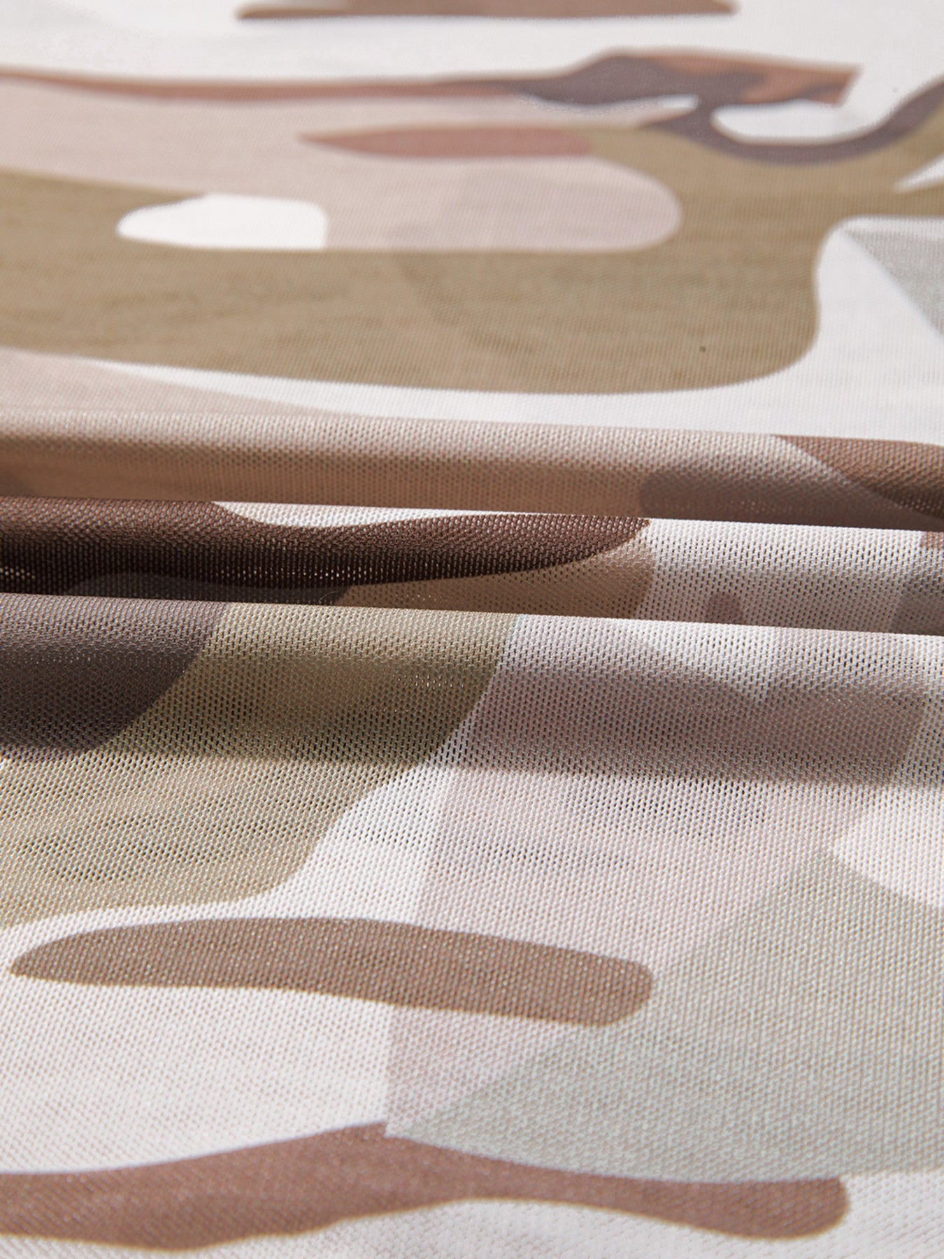 Camouflage Print Mesh Long Sleeve Top