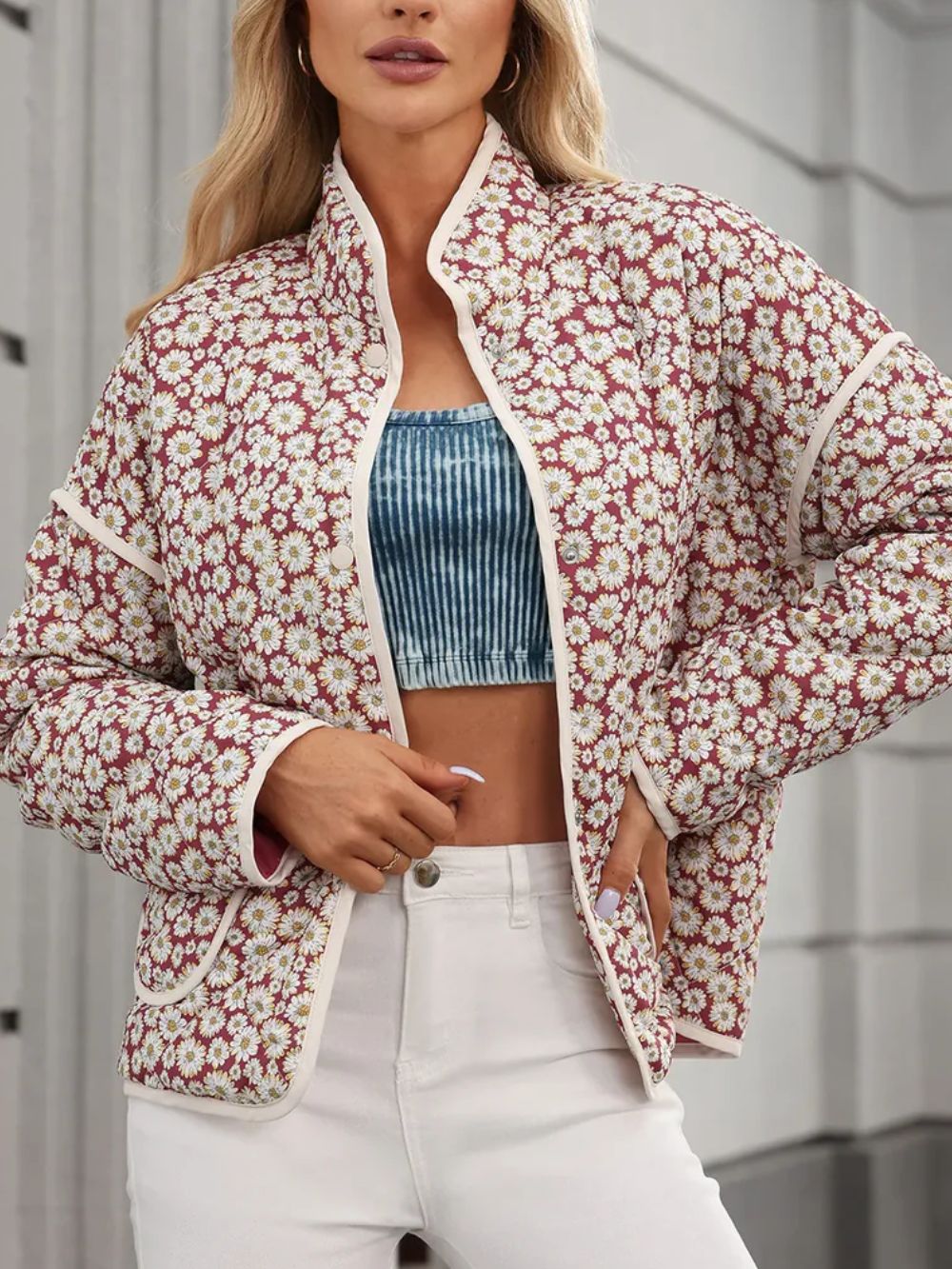 Zyna Floral Snap Down Long Sleeve Outerwear