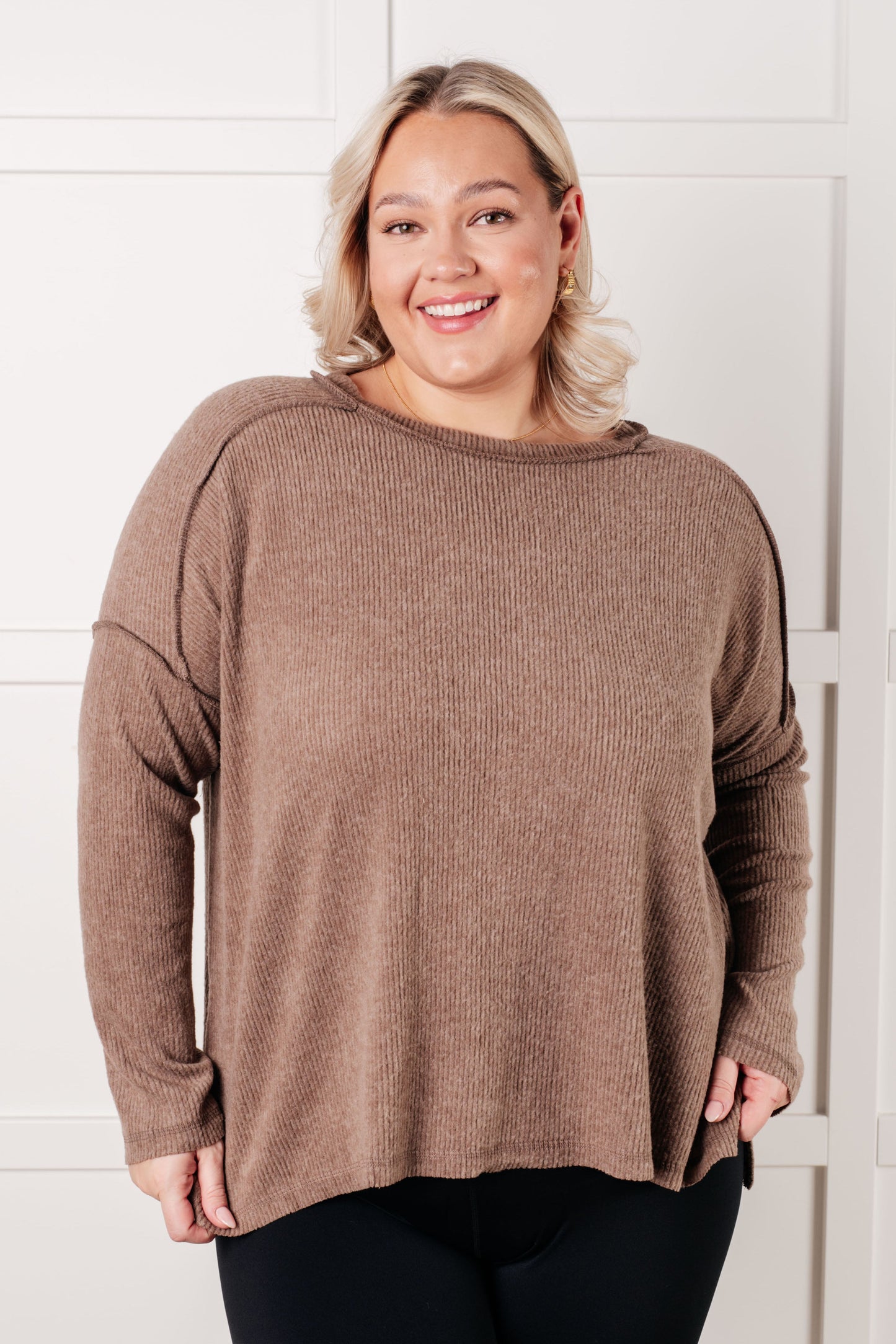 Simply Basic Ribbed Hacci Sweater in Mocha