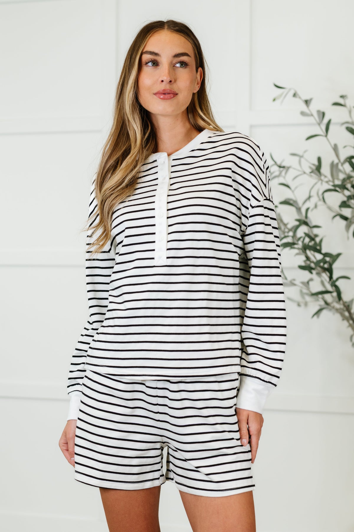 Situationally Sound Striped Long Sleeve Top and Shorts Set