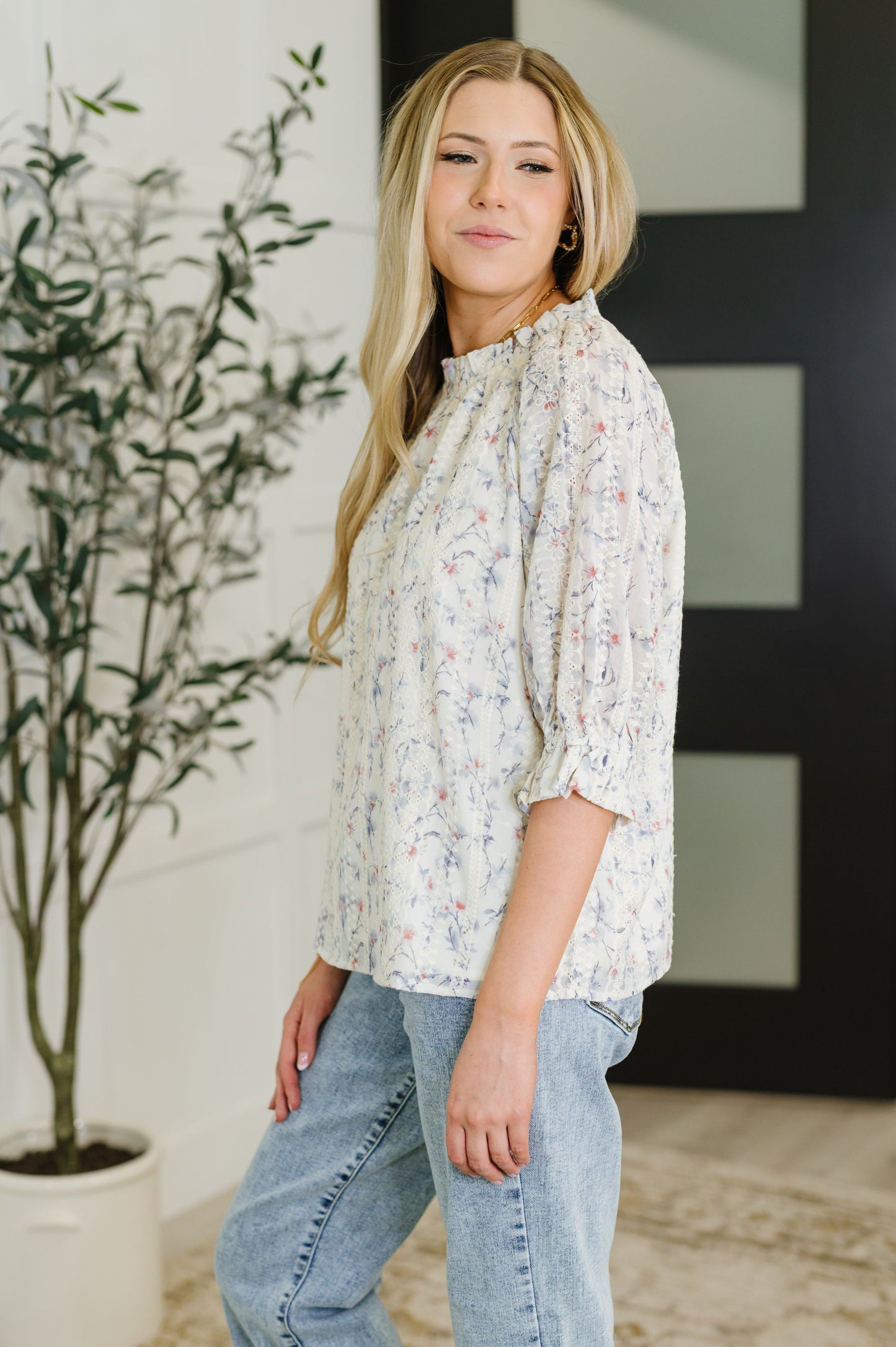 Sweet Ruffle Affair High Neck Blouse in Blue