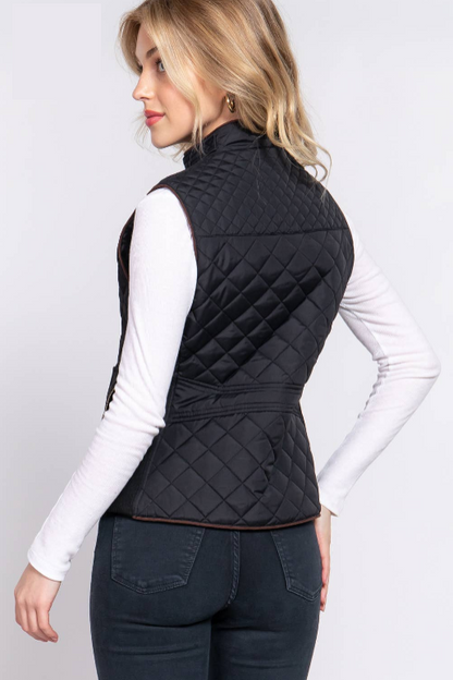 Ginny Full Size Suede Piping Detail Rib Quilted Padding Vest