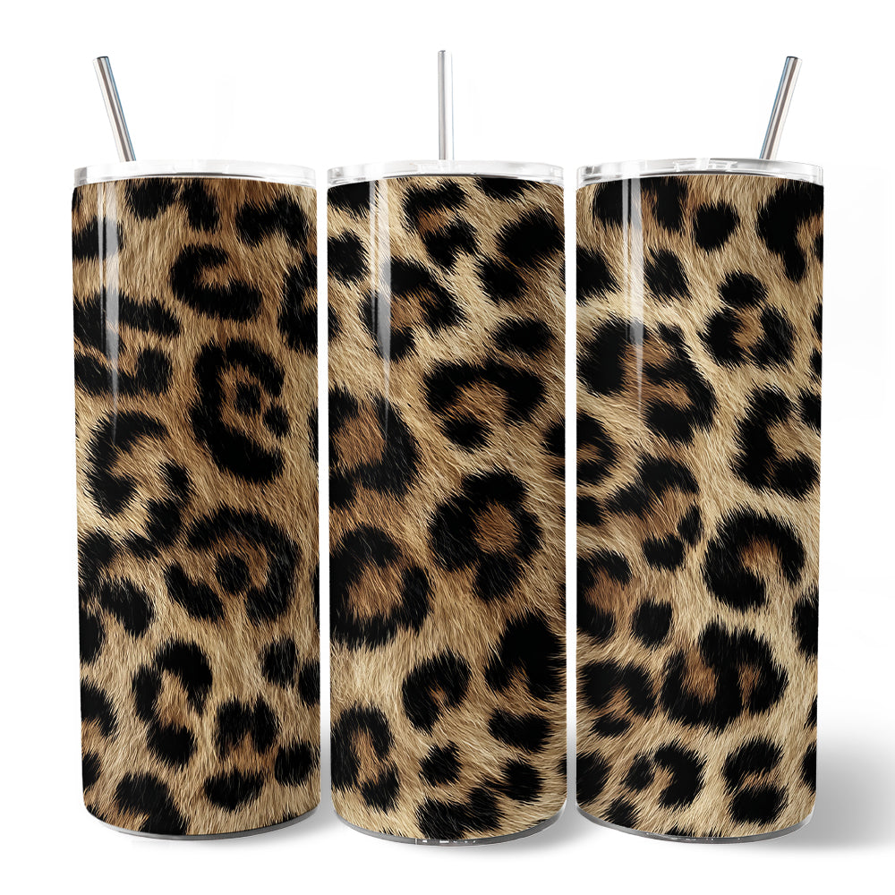 Wild Leopard Spot Pattern 20oz Personalized Tumbler With Lid and Stainless Steel Straw, Stylish Wildlife Gift Cup