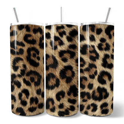 Wild Leopard Spot Pattern 20oz Personalized Tumbler With Lid and Stainless Steel Straw, Stylish Wildlife Gift Cup
