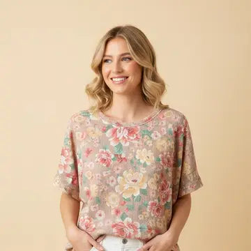 Heimish Floral V-Neck Ribbed Top