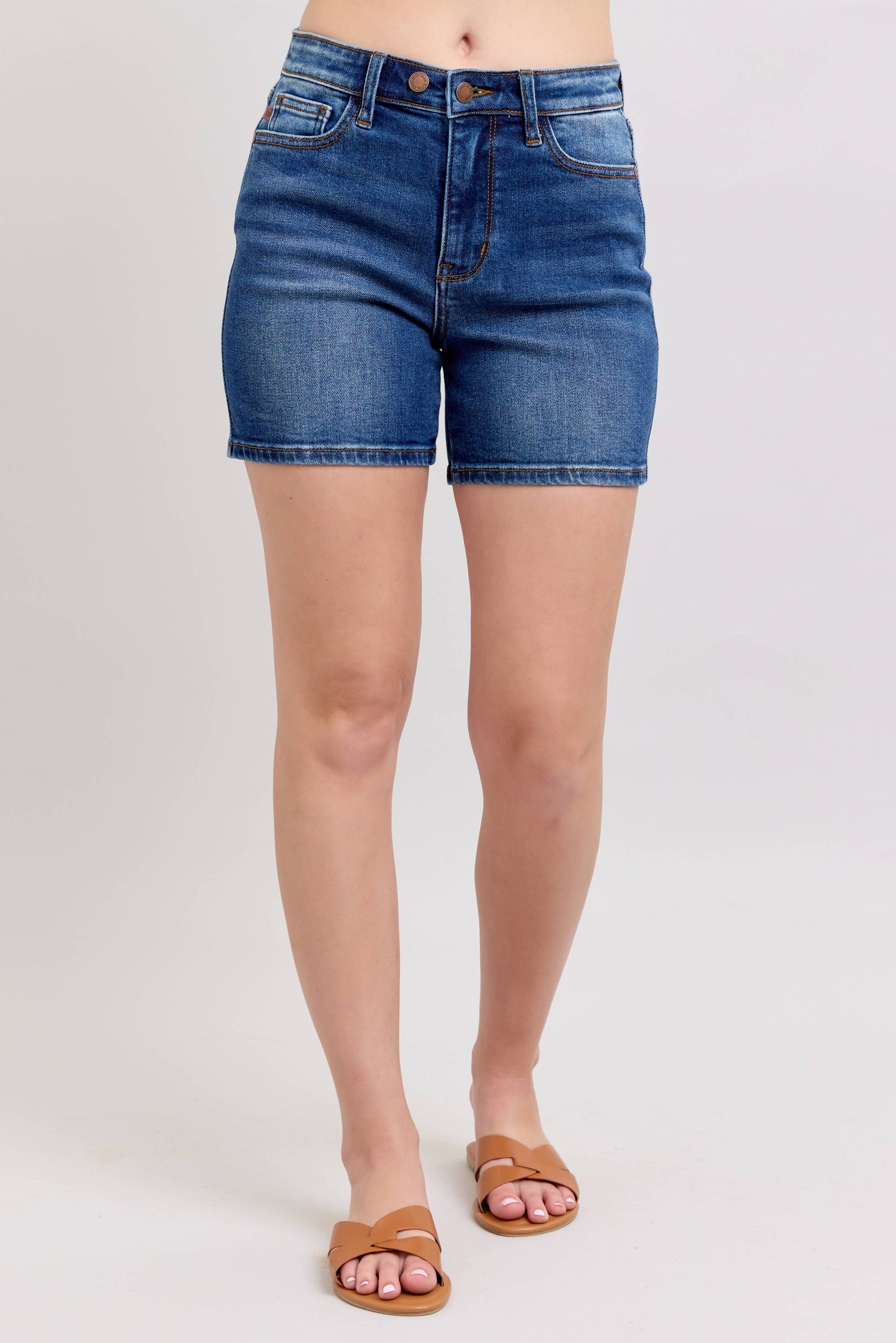 Judy Blue Full Size High Waisted 2 Button Mid Length Dad Shorts