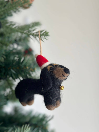 Felt Dachshund Dog with Christmas Hat