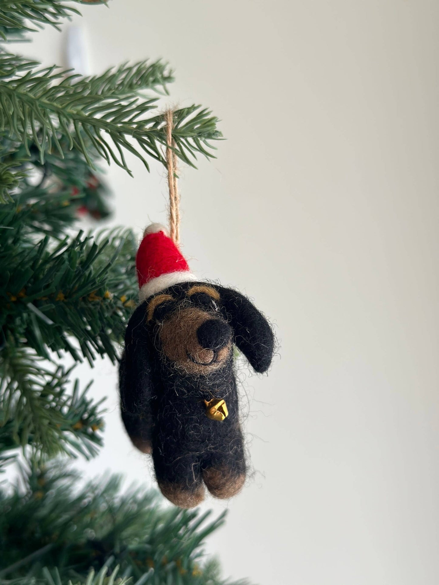 Felt Dachshund Dog with Christmas Hat