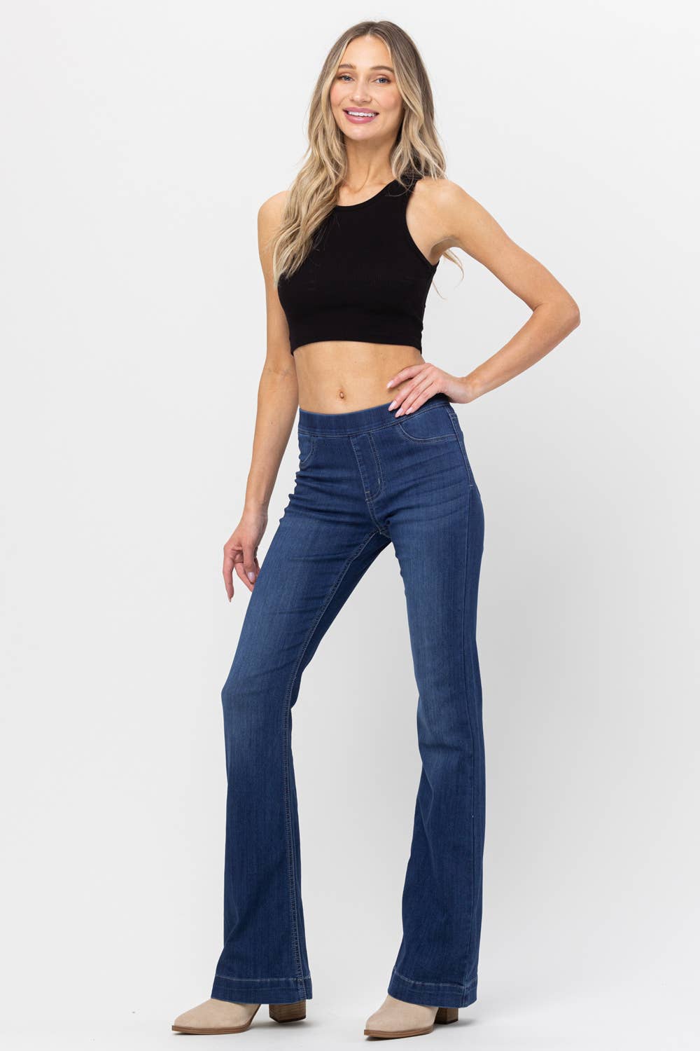 Jocelyn Full Size Dark Denim Pull On Flare