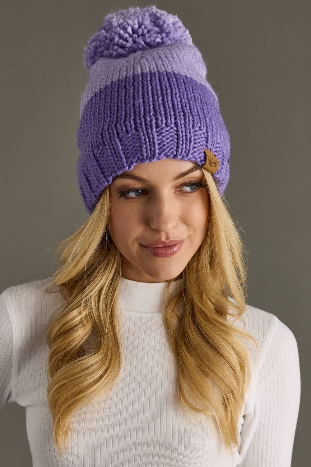 Lavender & Purple Color Block Pom Hat