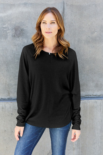 Double Take Full Size Round Neck Long Sleeve T-Shirt - Multiple Colors