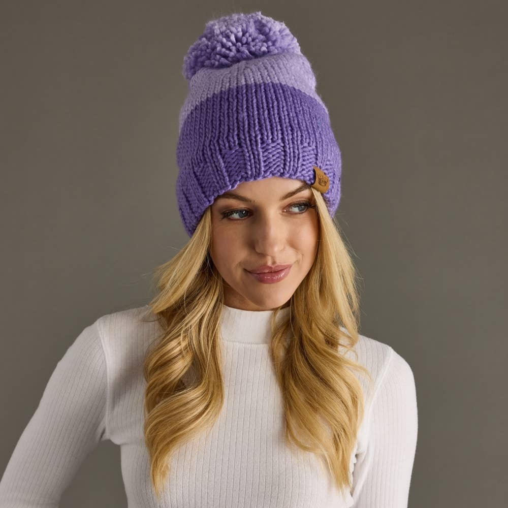 Lavender & Purple Color Block Pom Hat
