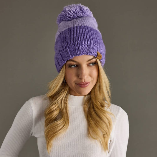 Lavender & Purple Color Block Pom Hat