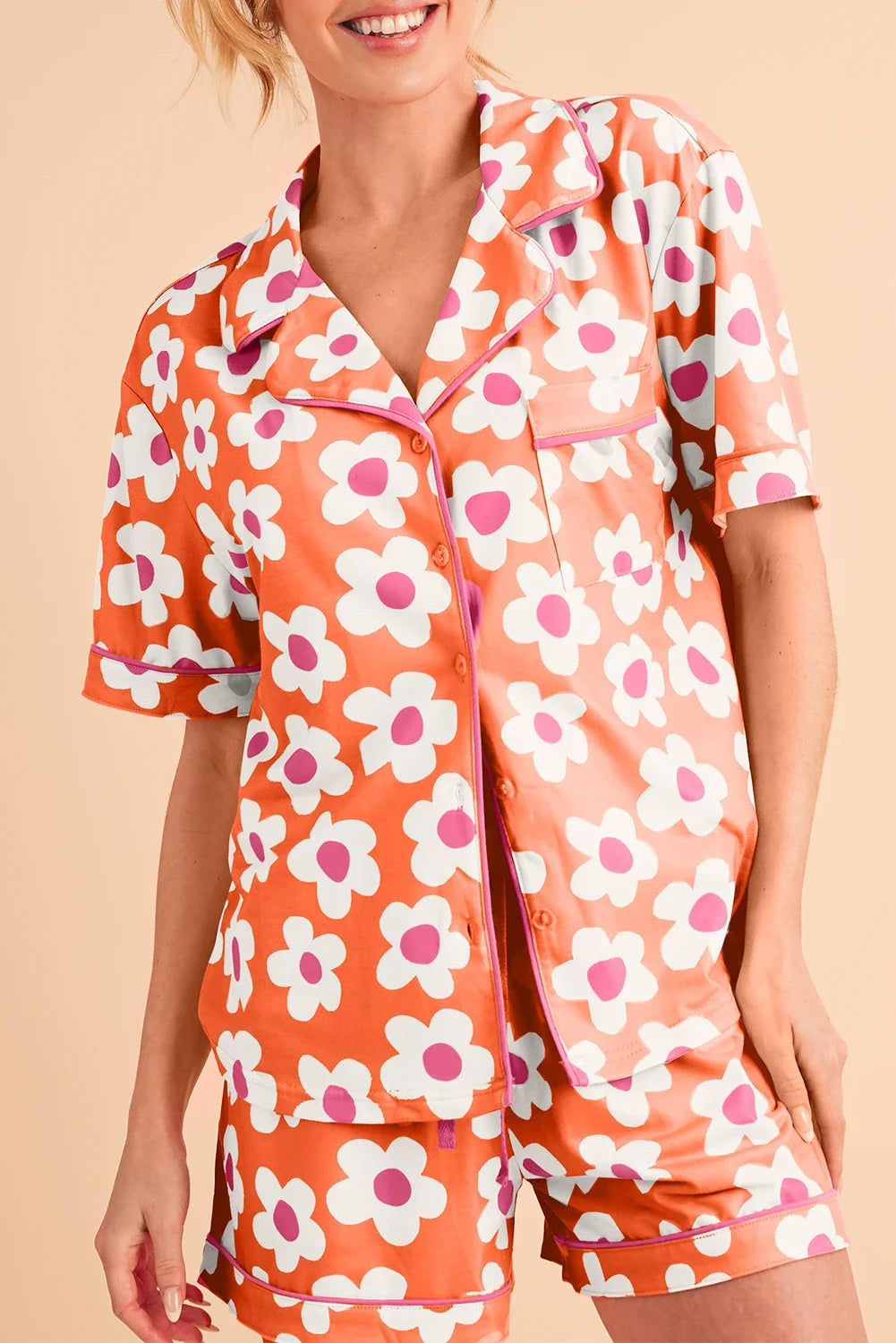 Floral Button Down Pajama Set in Four Colors