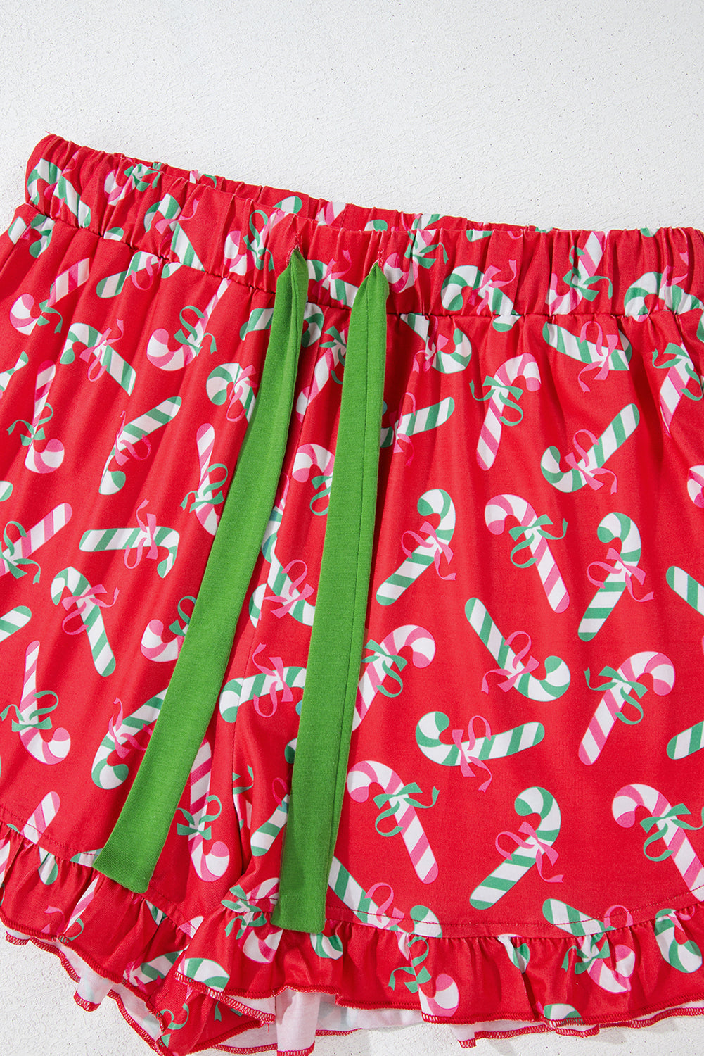 Christmas Candy Cane Print Pocketed Knotted Pajama Set