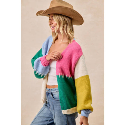 BiBi Color Block Sweater Open Cardigan